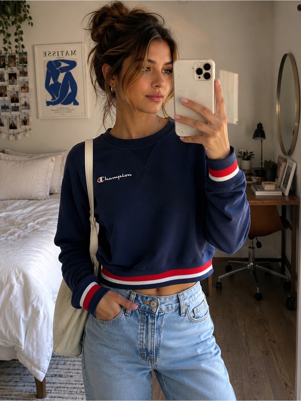 Champion Navy Crewneck Sweatshirt Red White Stripe Women’s XS